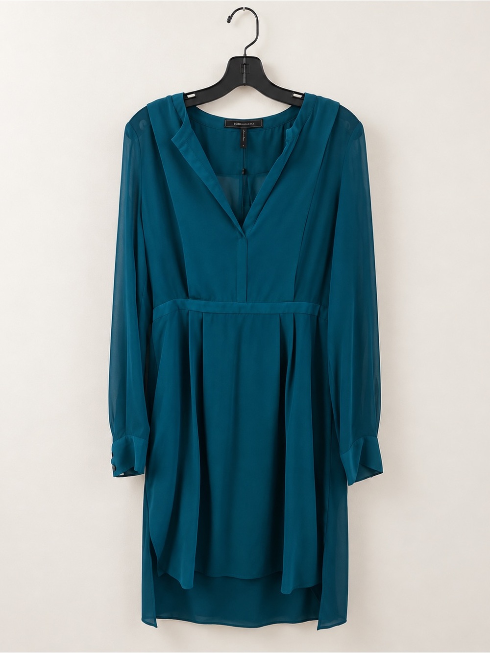 BCBGMaxAzria Teal Long Sleeve V-Neck Dress